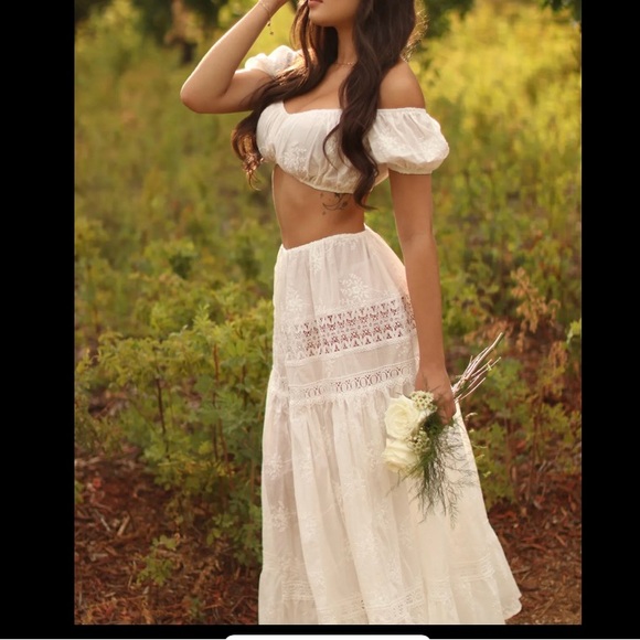 Cream Smocked Tiered Midi Skirt for Brides - Picture 1 of 2